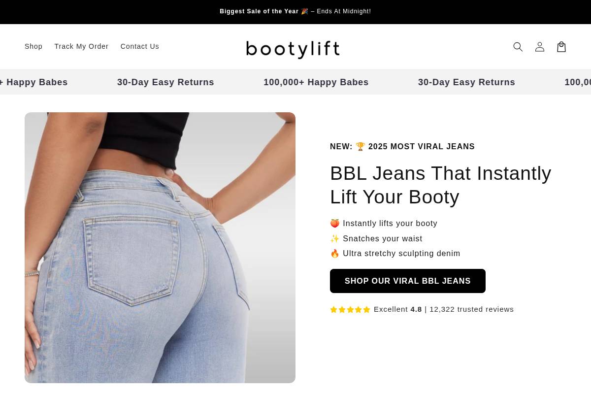 Bootylift homepage screenshot