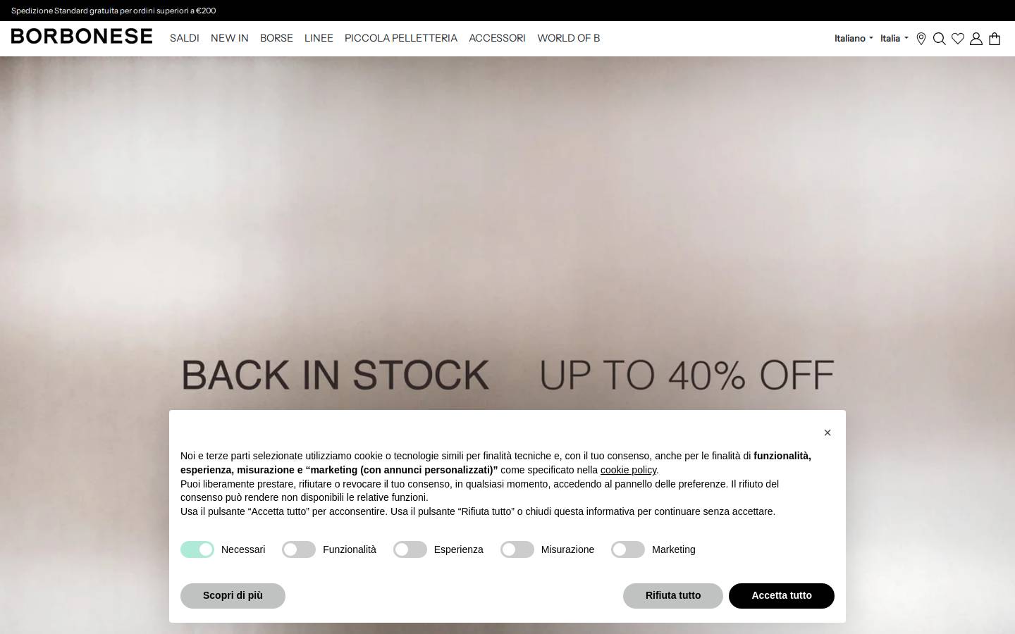 borbonese.com homepage screenshot