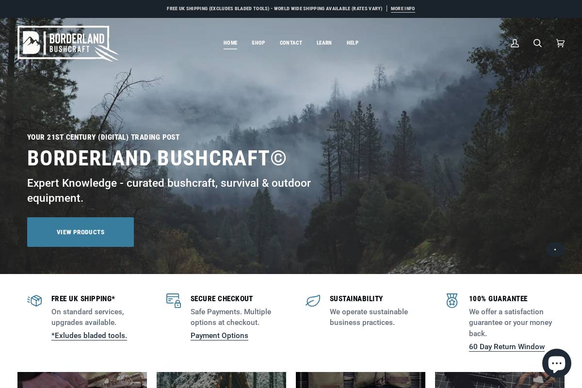 Borderlandbushcraft homepage screenshot