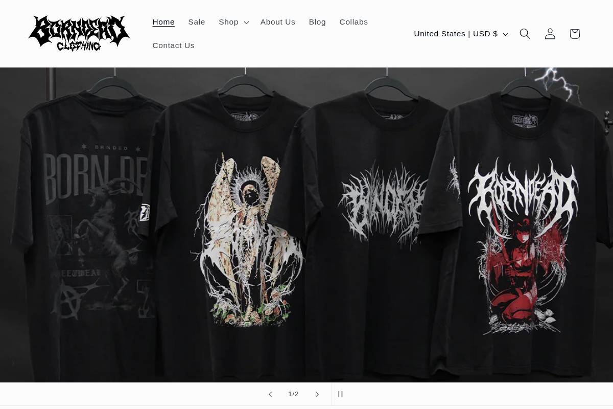 borndeadclothingco.com homepage screenshot