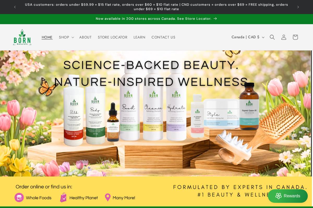 bornnaturals.com homepage screenshot