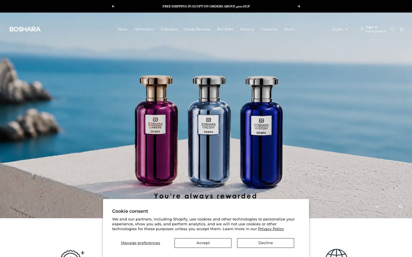 bosharaperfumes.com homepage screenshot