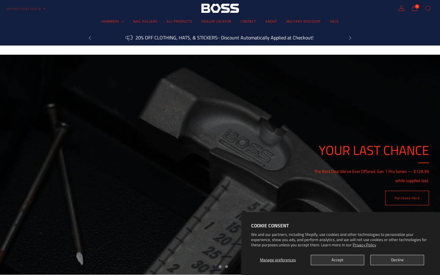 bosshammerco.com homepage screenshot