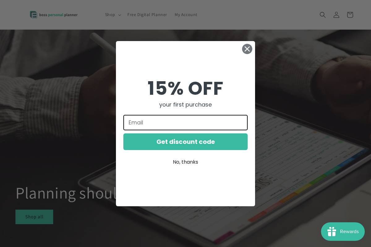 Boss Personal Planner homepage screenshot