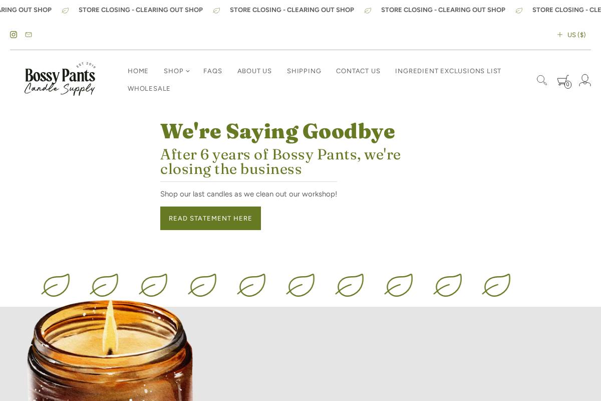 bossypantscandle.com homepage screenshot