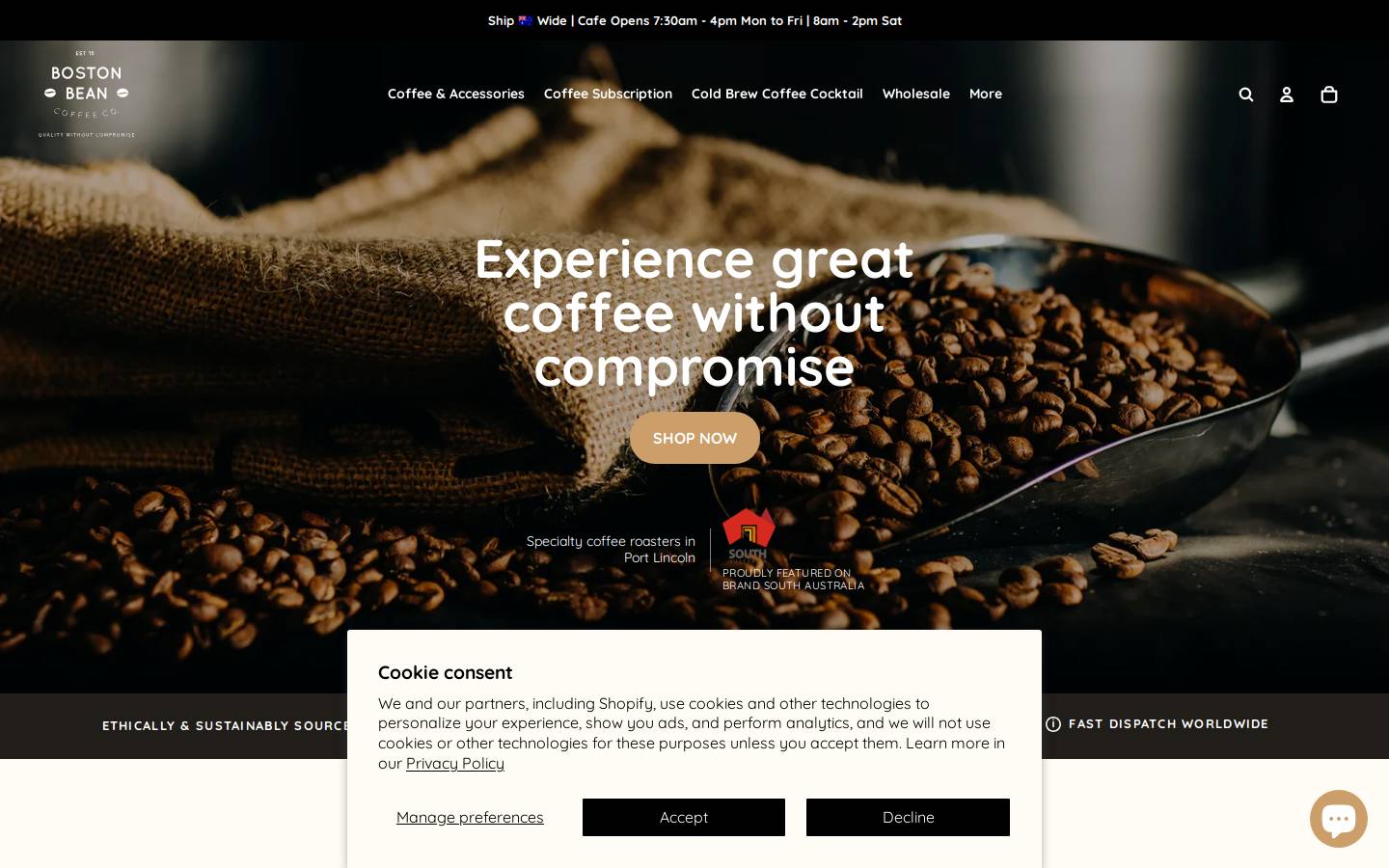 bostonbean.com.au homepage screenshot