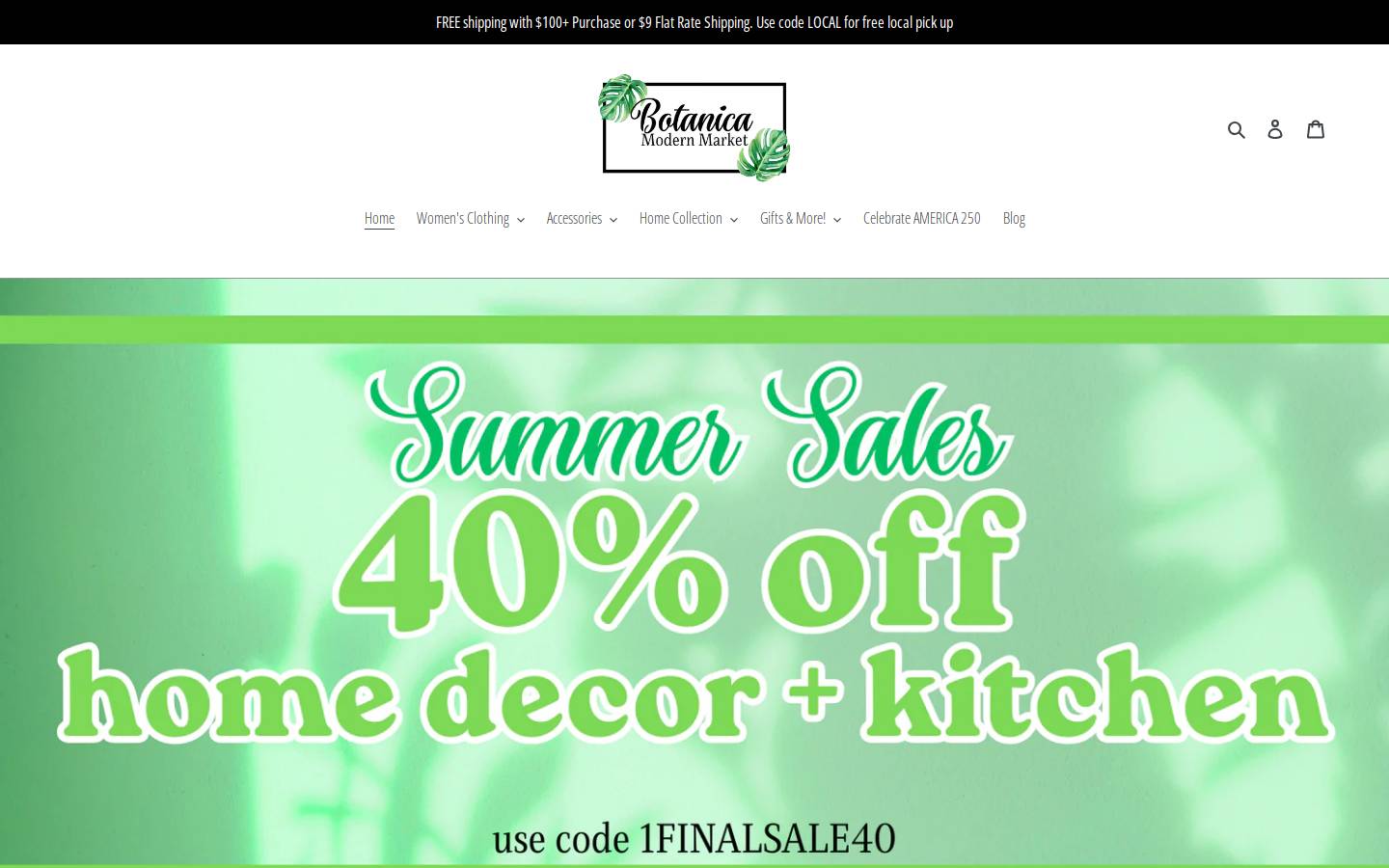 botanicamodernmarket.com homepage screenshot