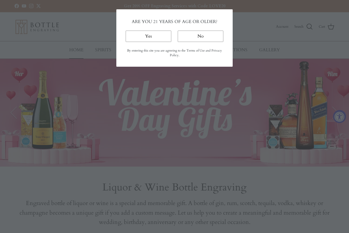 Bottleengraving homepage screenshot