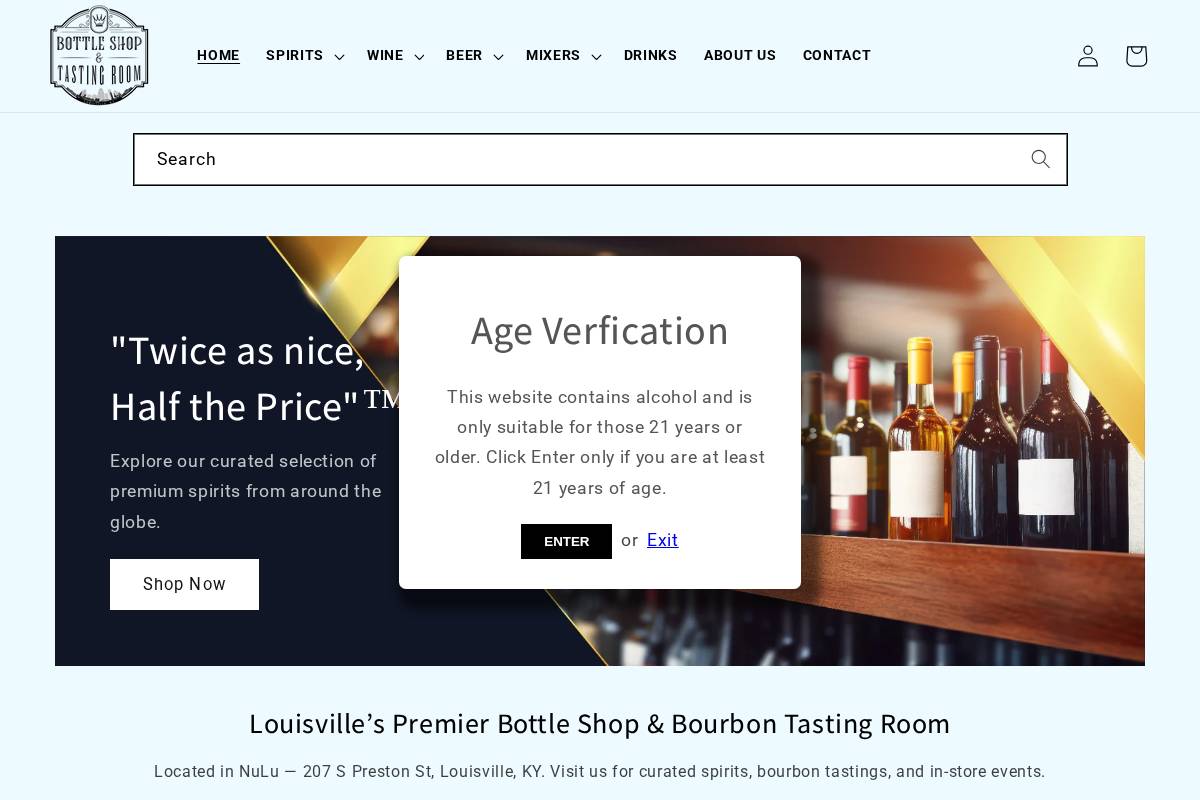 bottleshopandtastingroom.com homepage screenshot