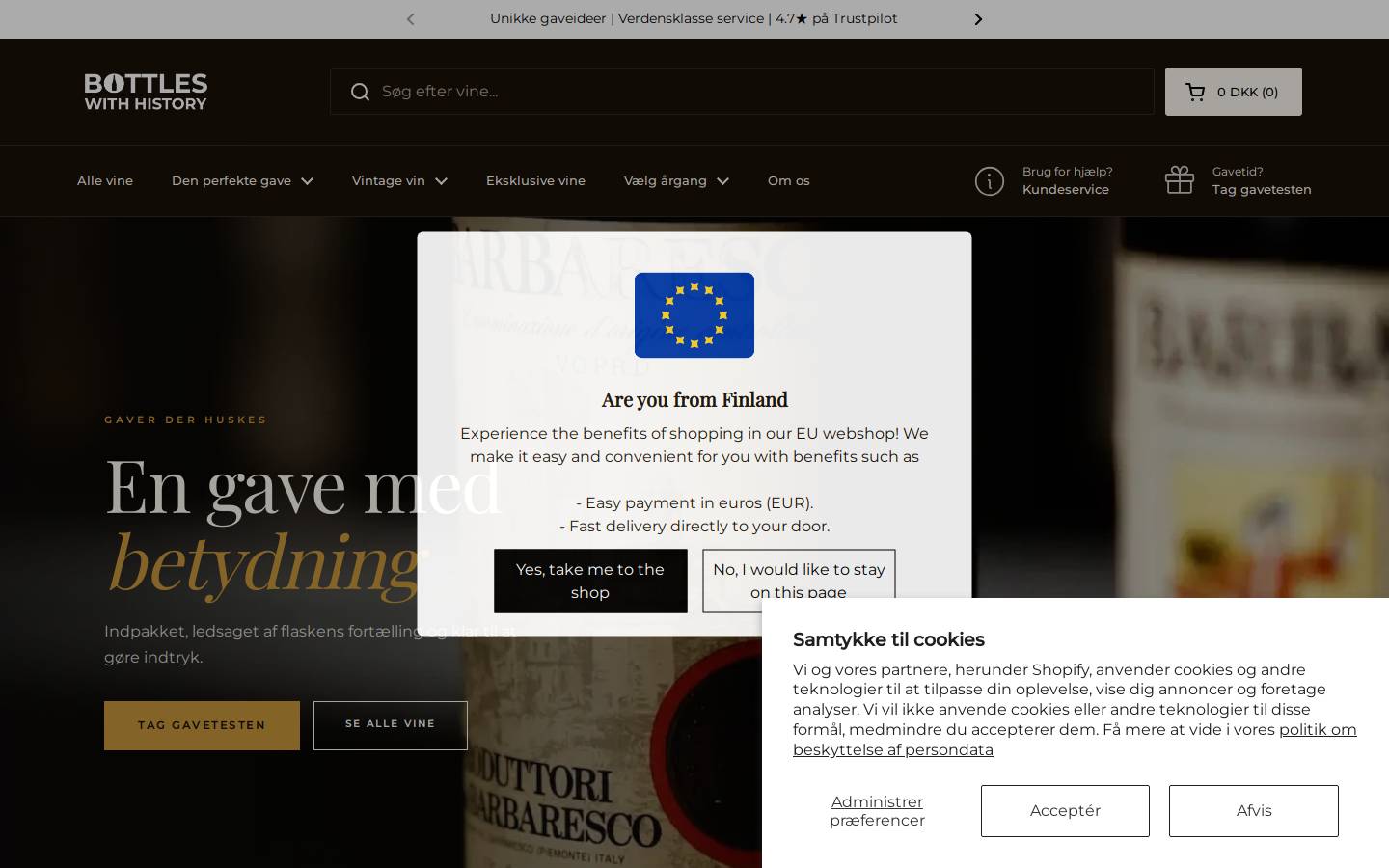 Bottles With History homepage screenshot