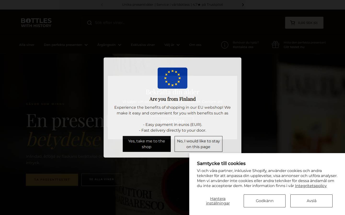 bottleswithhistory.se homepage screenshot
