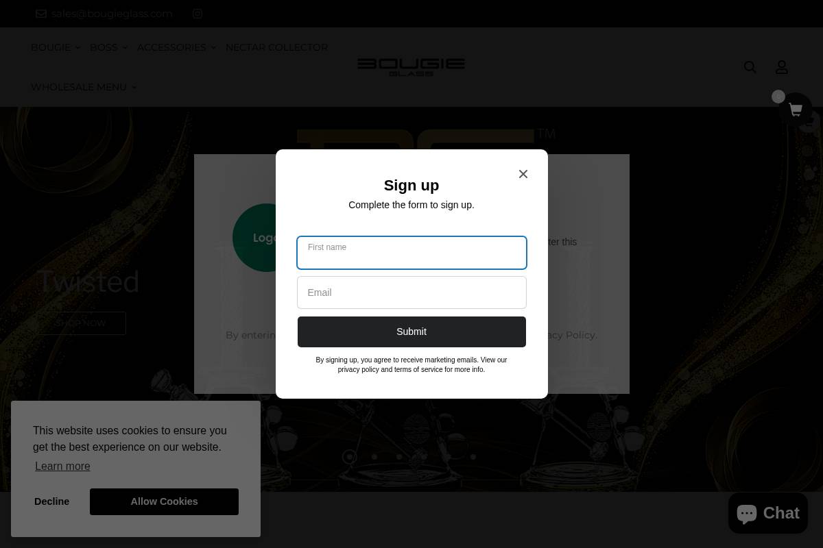 bougieglass.com homepage screenshot