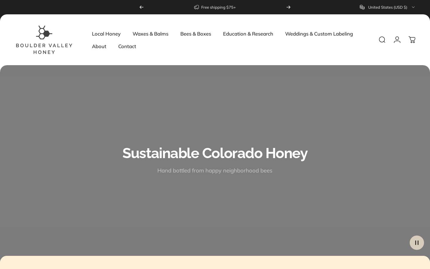 bouldervalleyhoney.com homepage screenshot