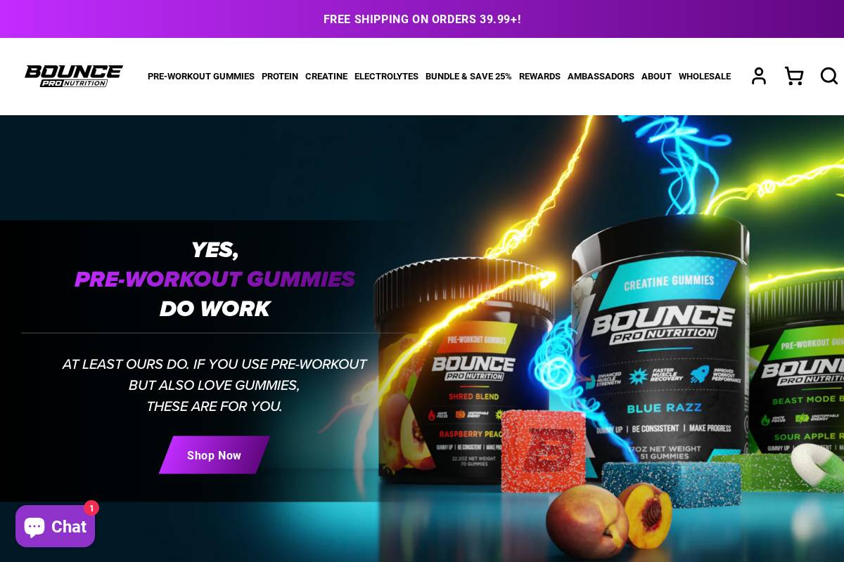 bouncenutrition.com homepage screenshot