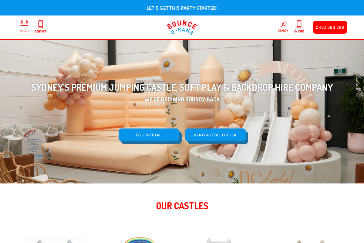 bounceorama.com.au homepage screenshot