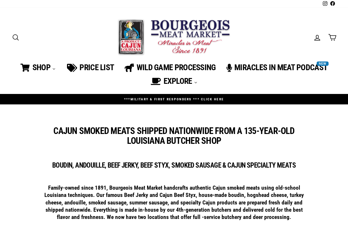 Bourgeois Meat Market homepage screenshot