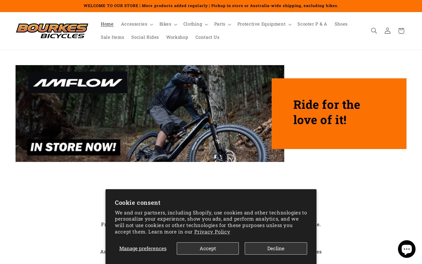 bourkesbicycles.com.au homepage screenshot