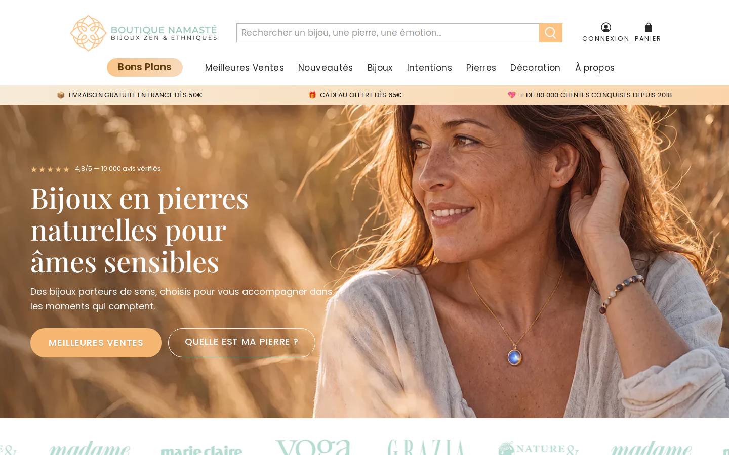 Boutique Namasté homepage screenshot