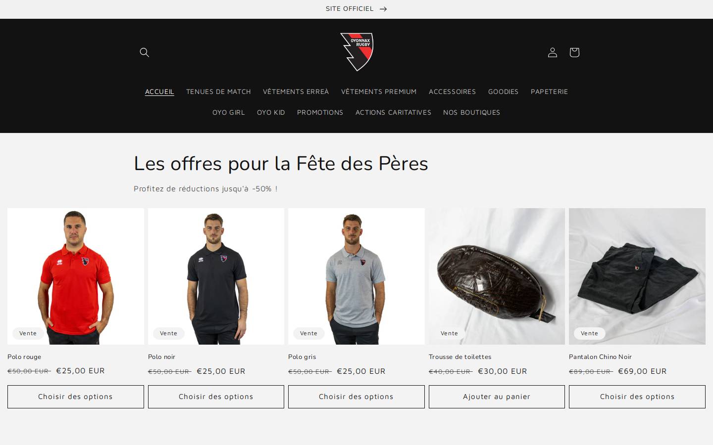 boutique-oyonnax-rugby.com homepage screenshot