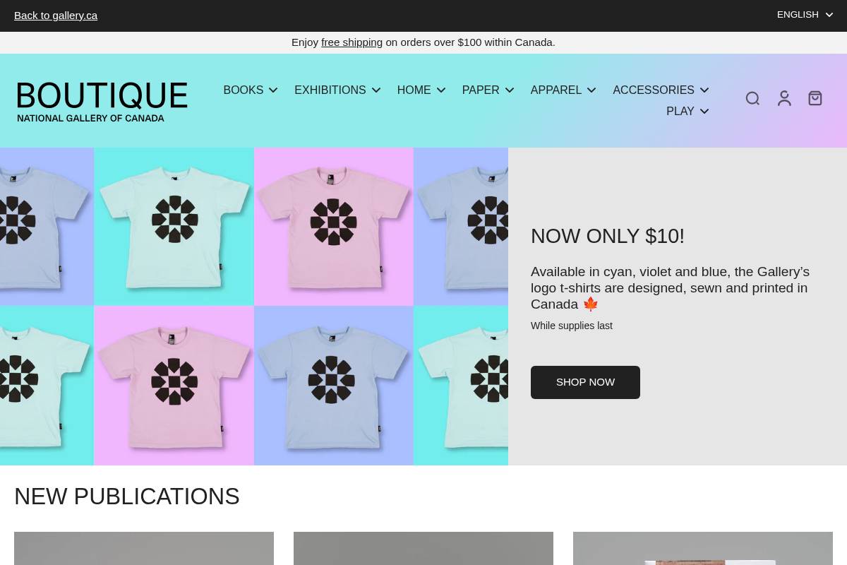 boutique.gallery.ca homepage screenshot