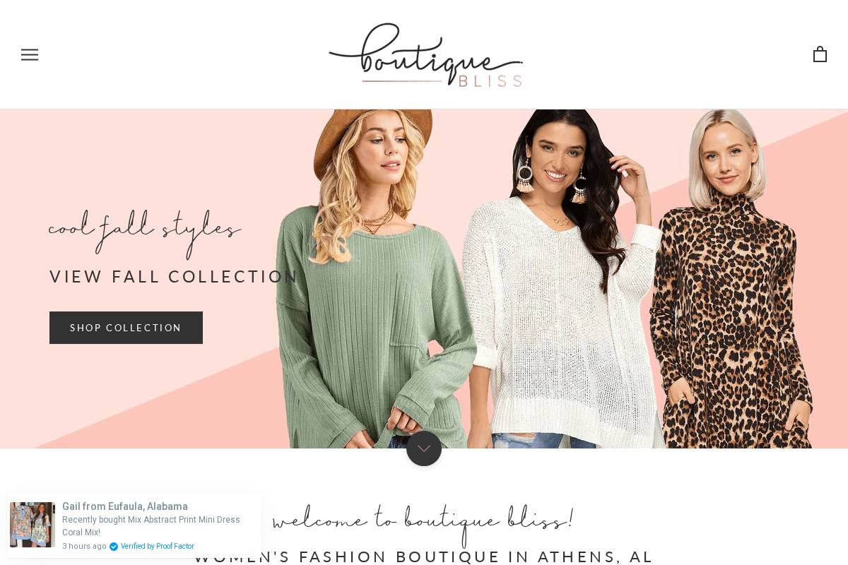 boutiquebliss.com homepage screenshot
