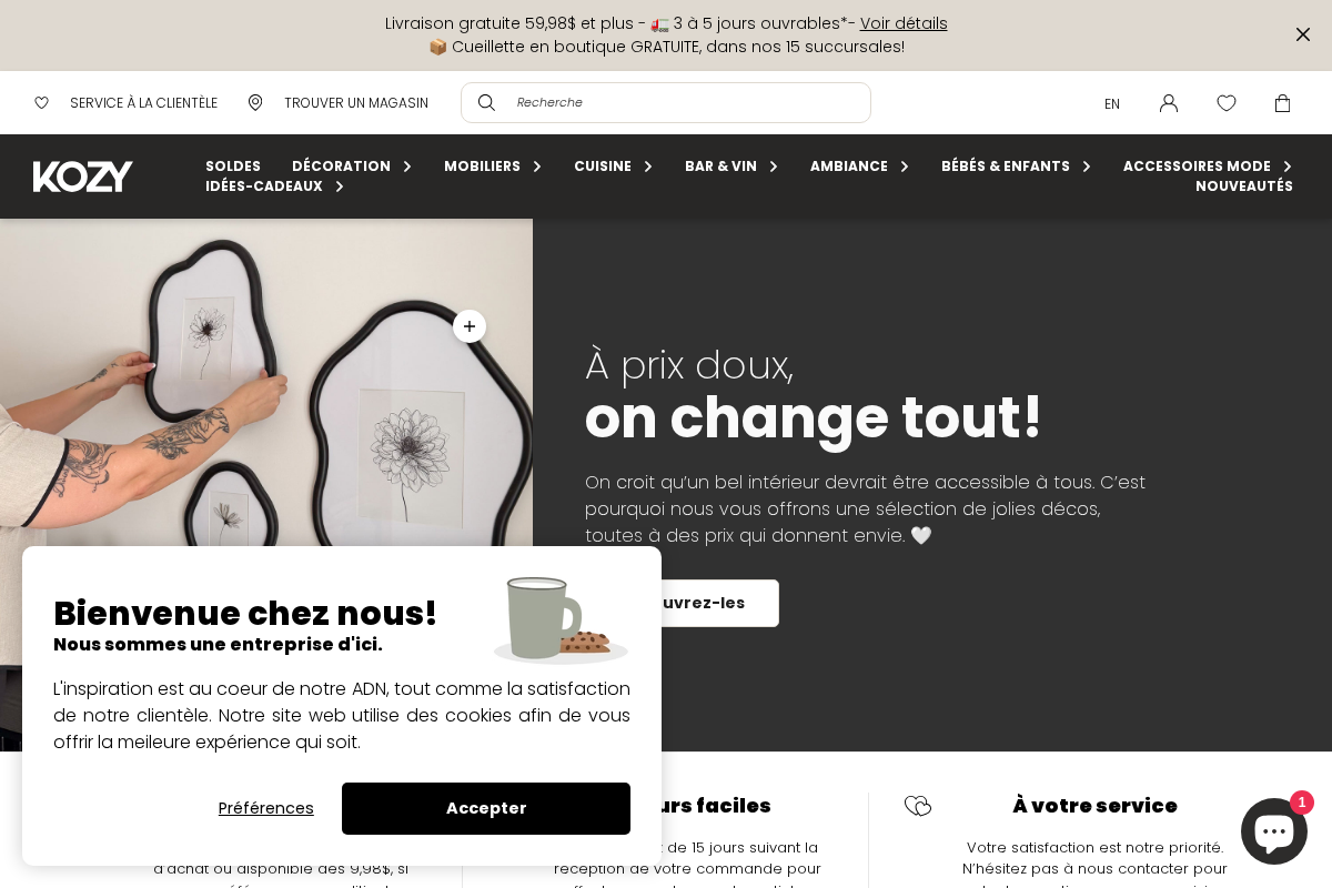 Boutique Kozy homepage screenshot