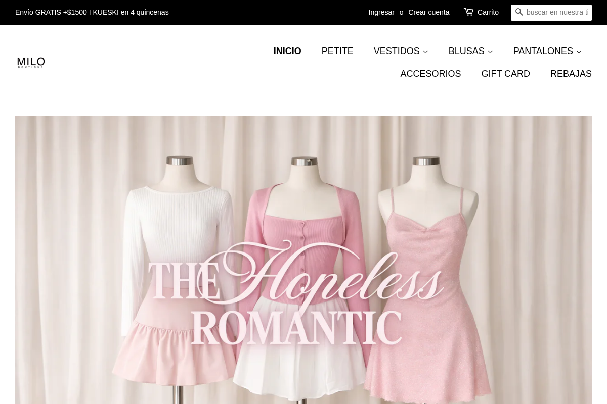 Milo Boutique homepage screenshot