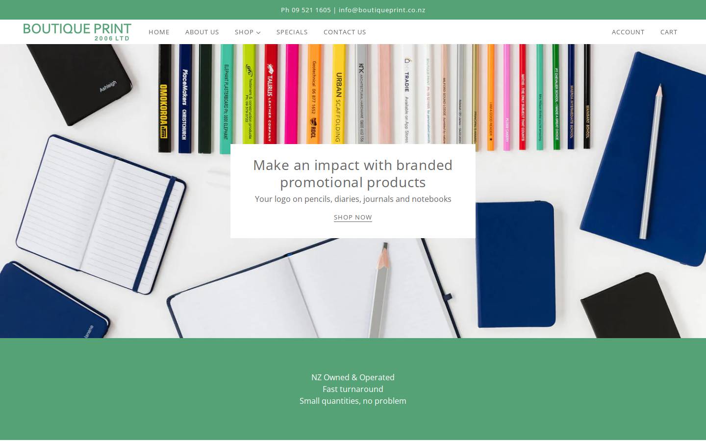 boutiqueprint.co.nz homepage screenshot