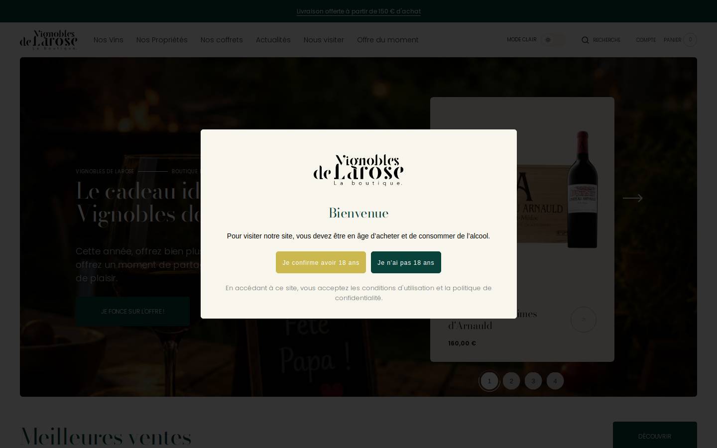 boutiquevignoblesdelarose.fr homepage screenshot