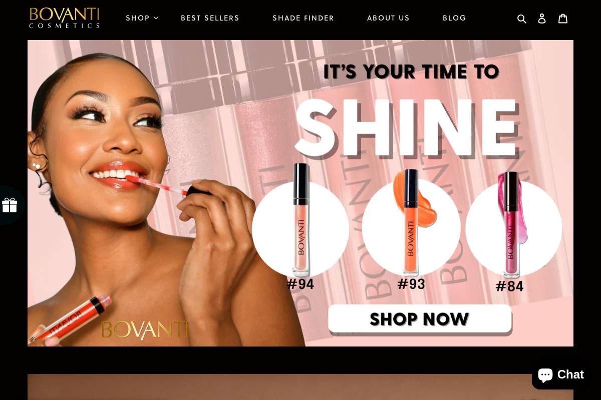 bovanticosmetics.com homepage screenshot