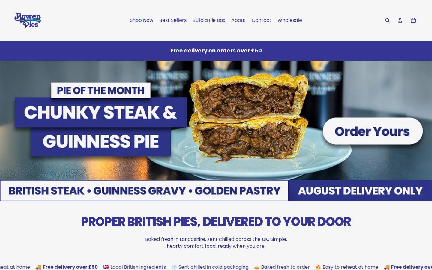 Bowen Pies homepage screenshot