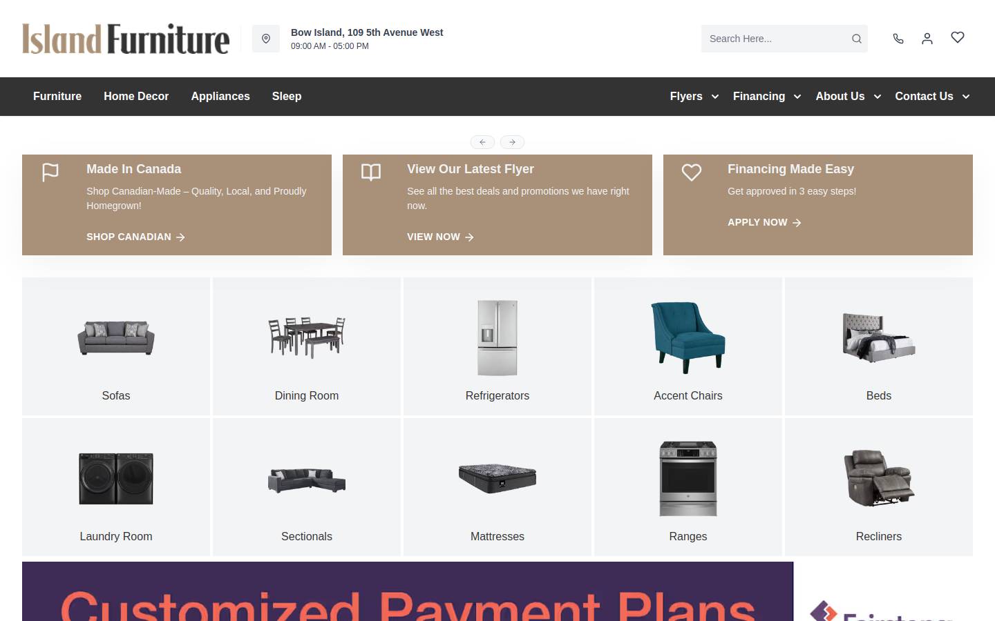 bowislandfurniture.ca homepage screenshot