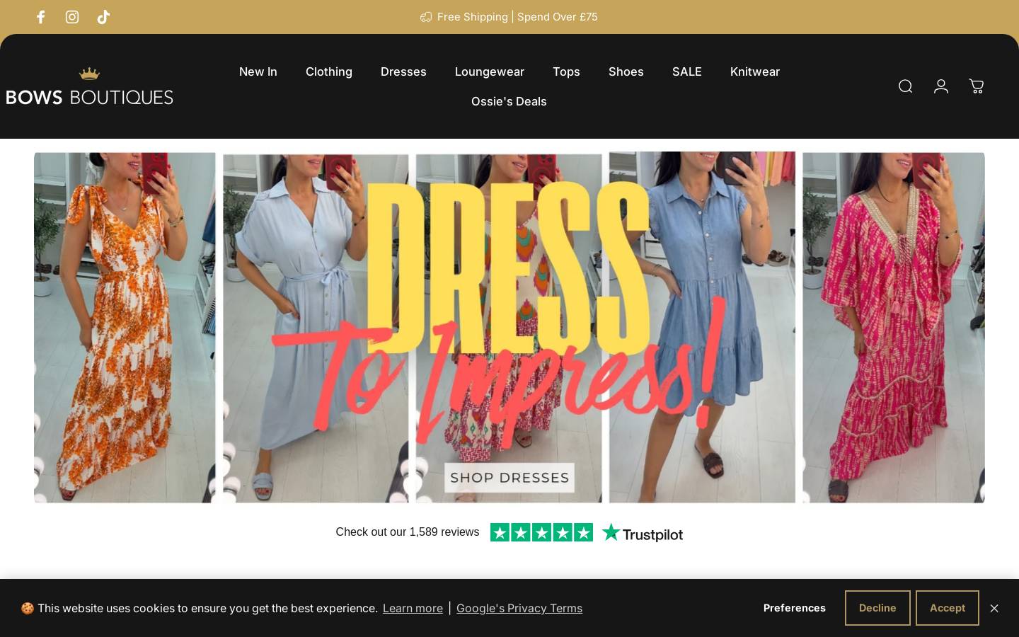 Bows Boutiques homepage screenshot