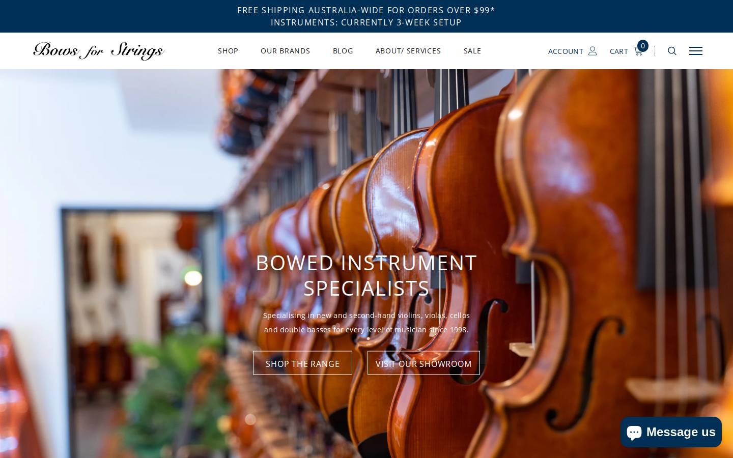 bowsforstrings.com homepage screenshot