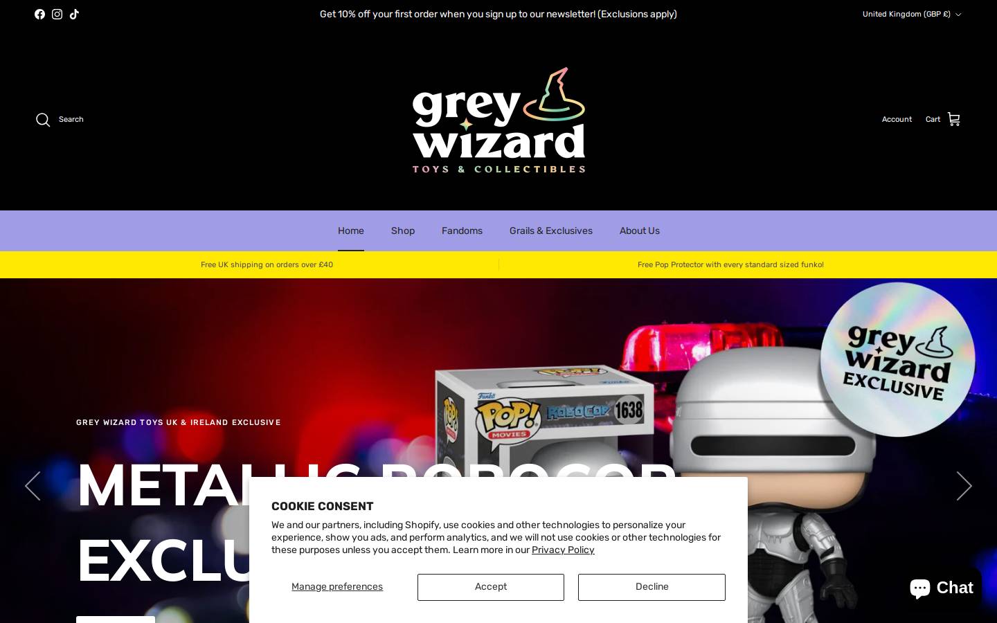 Grey Wizard Toys & Collectibles homepage screenshot