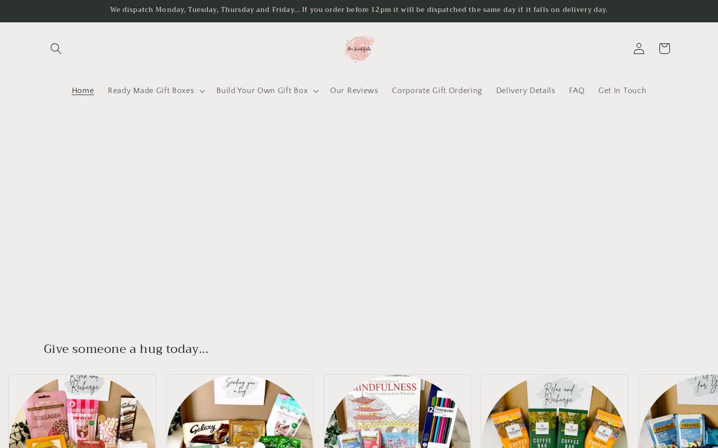 Boxsizedgifts homepage screenshot