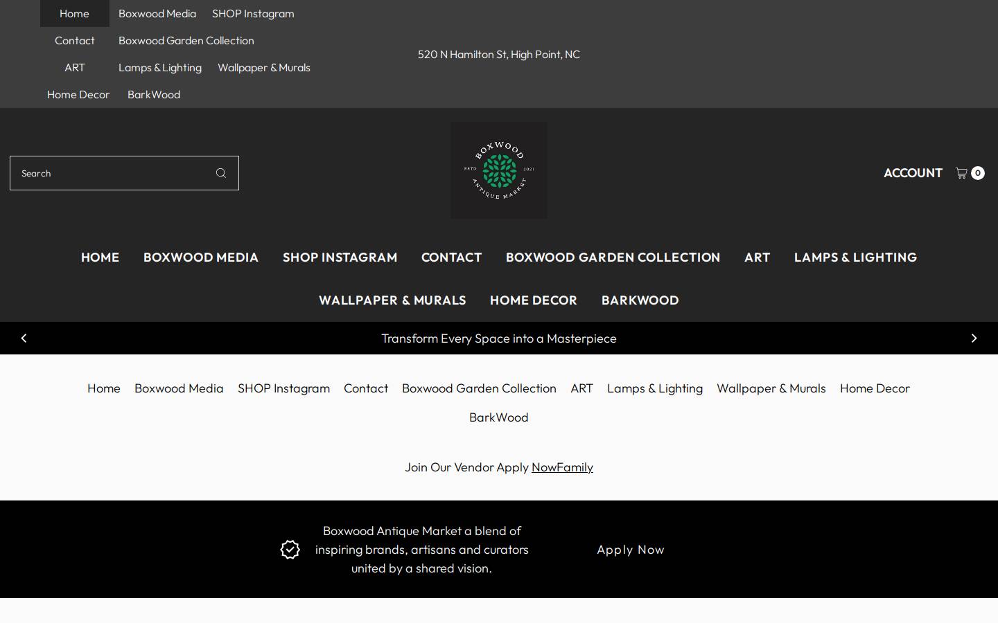 boxwoodantiquemarket.com homepage screenshot