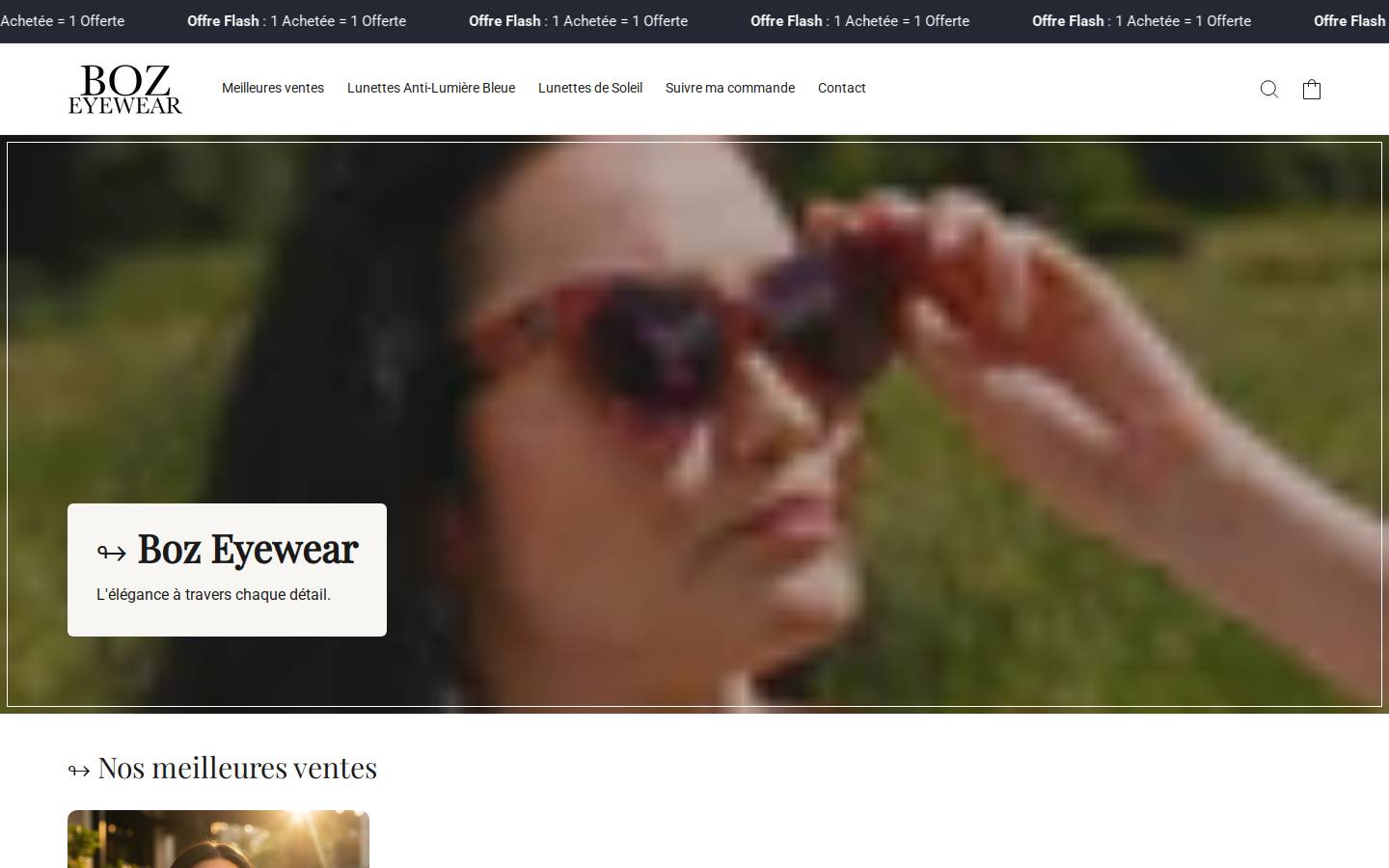 Boz Eyewear homepage screenshot