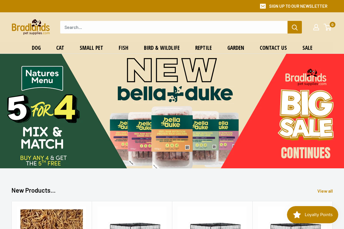Bradlands Pet Supplies homepage screenshot