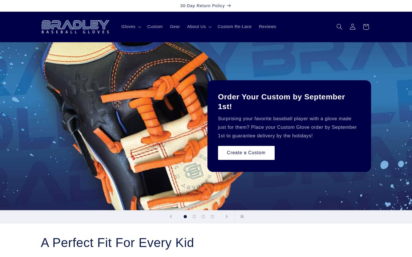 bradleybaseballgloves.com homepage screenshot