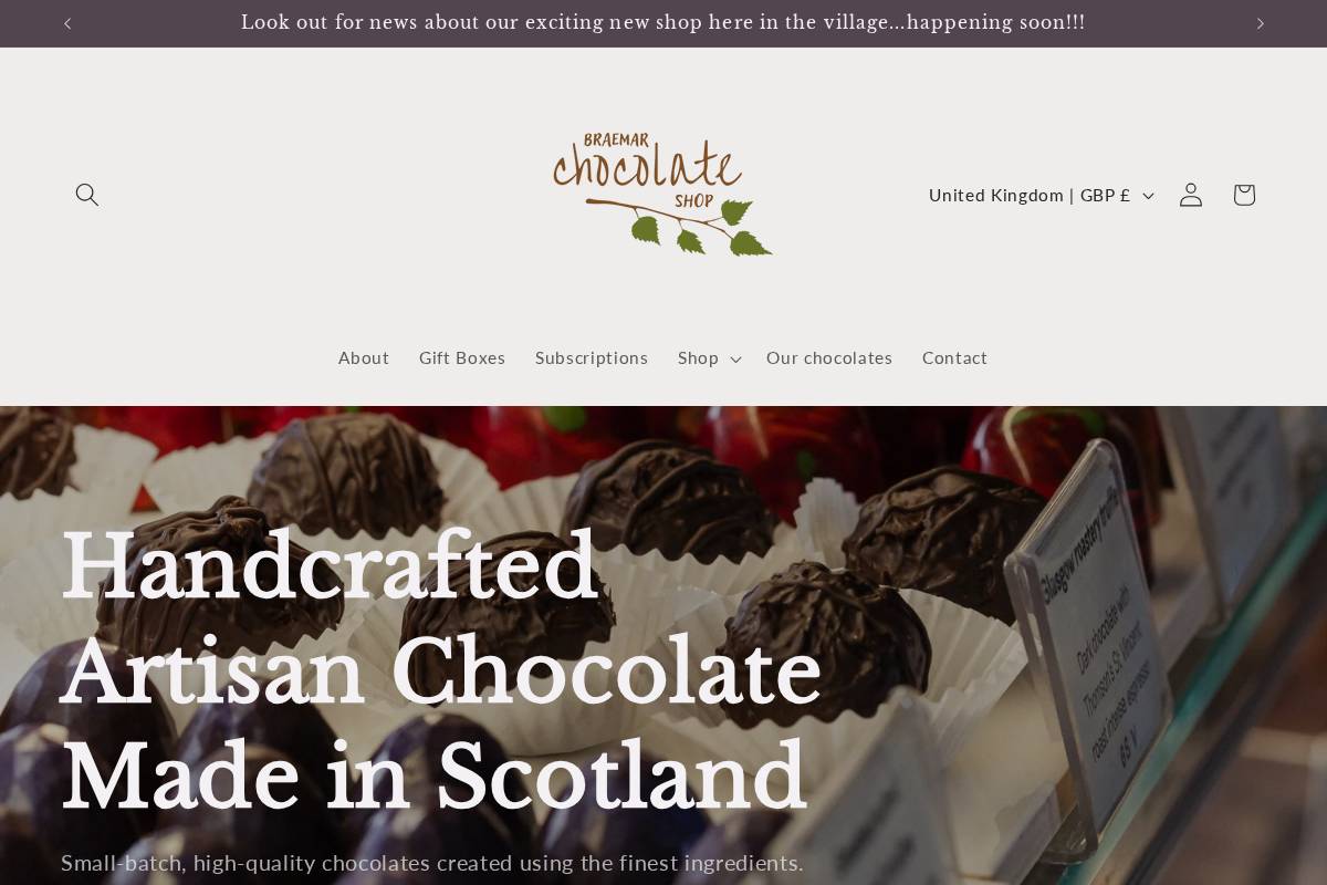 braemarchocolateshop.co.uk homepage screenshot