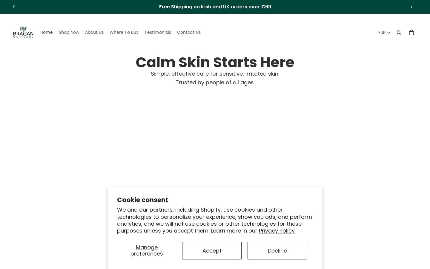 Bragan Skincare homepage screenshot