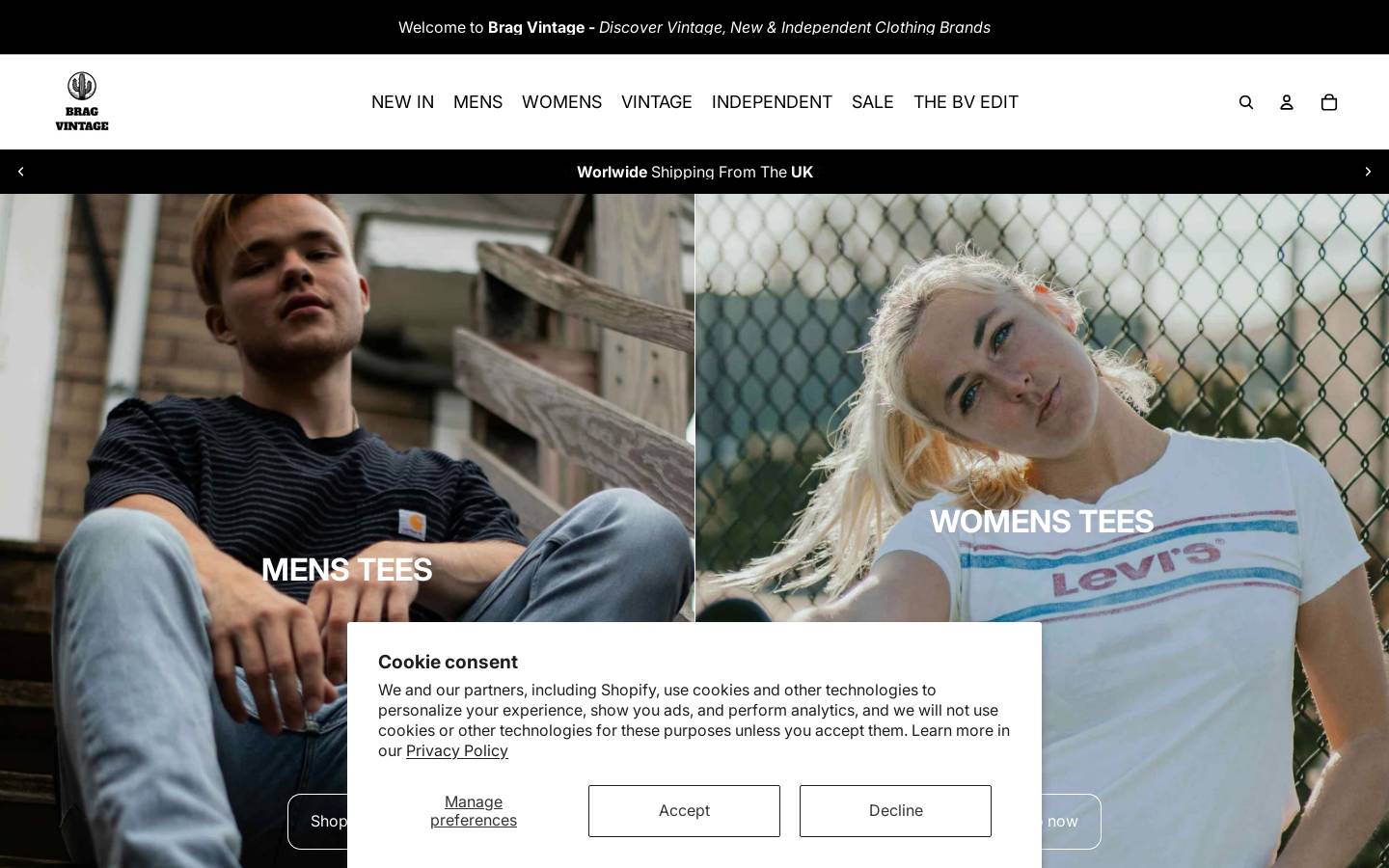 Brag Vintage homepage screenshot