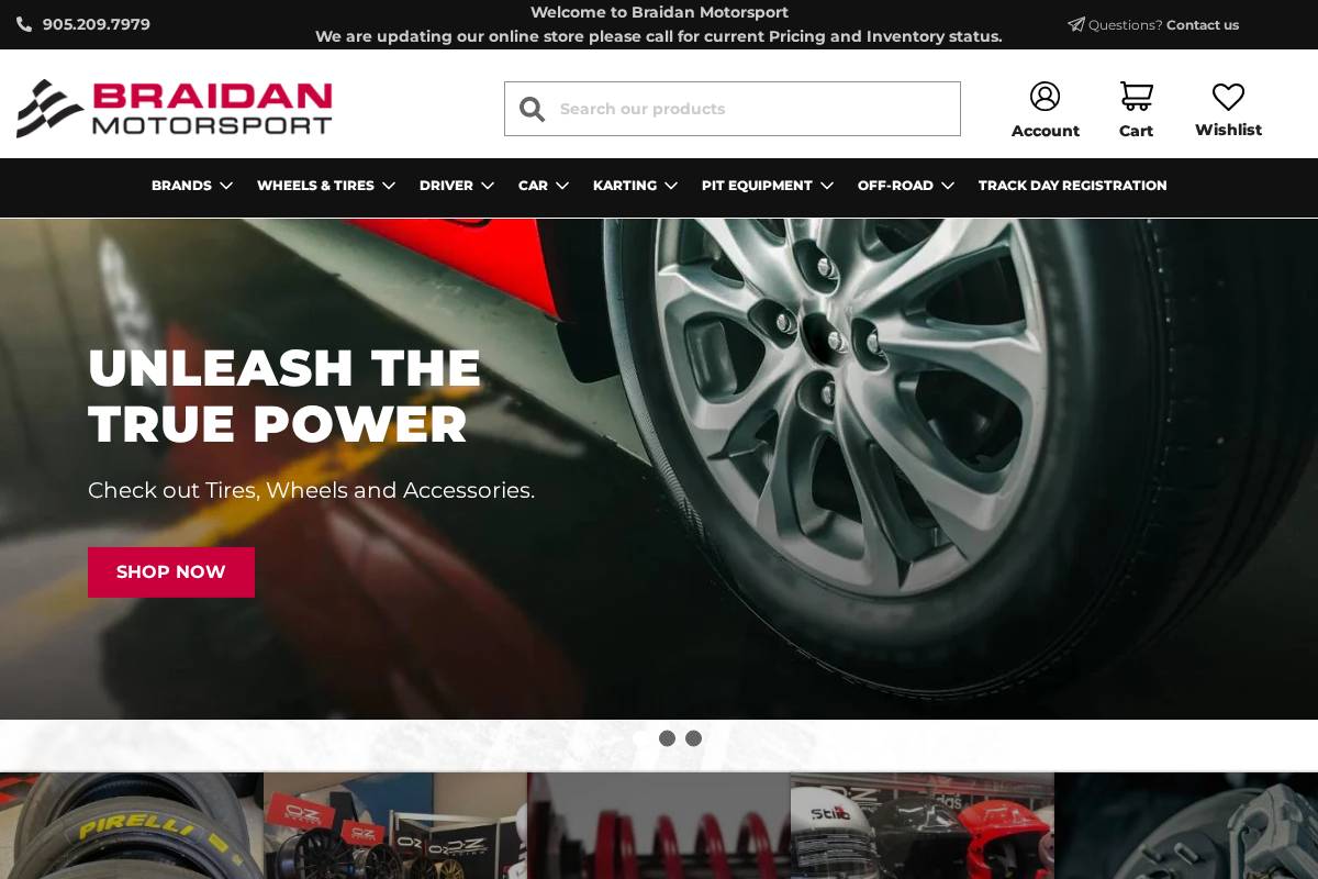 Braidan Motorsport homepage screenshot