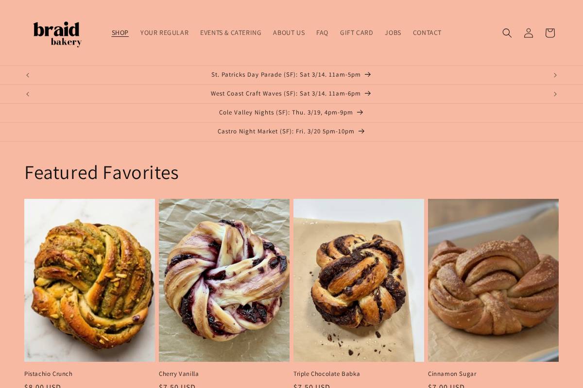 braidbakery.com homepage screenshot