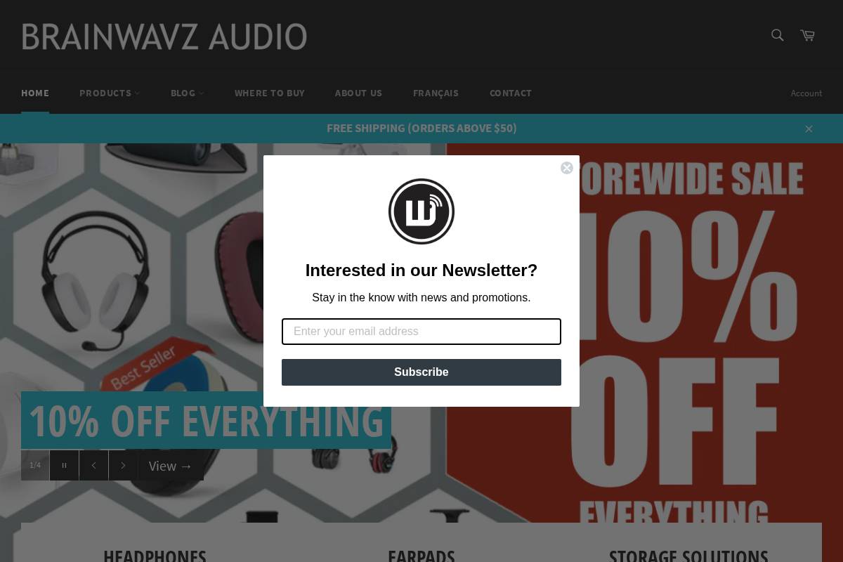 Brainwavz Audio homepage screenshot