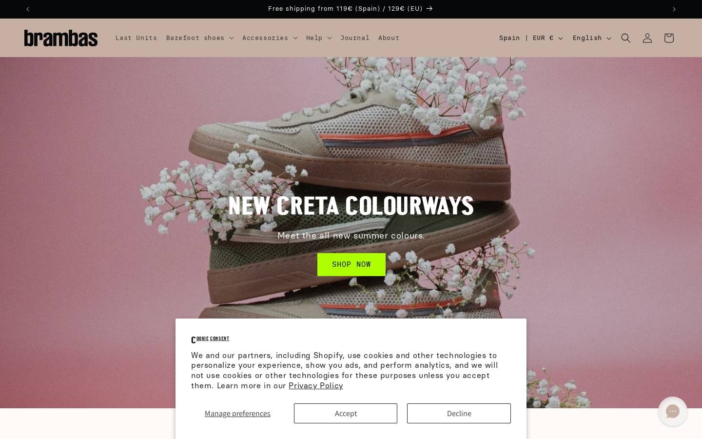 Brambas Barefoot homepage screenshot