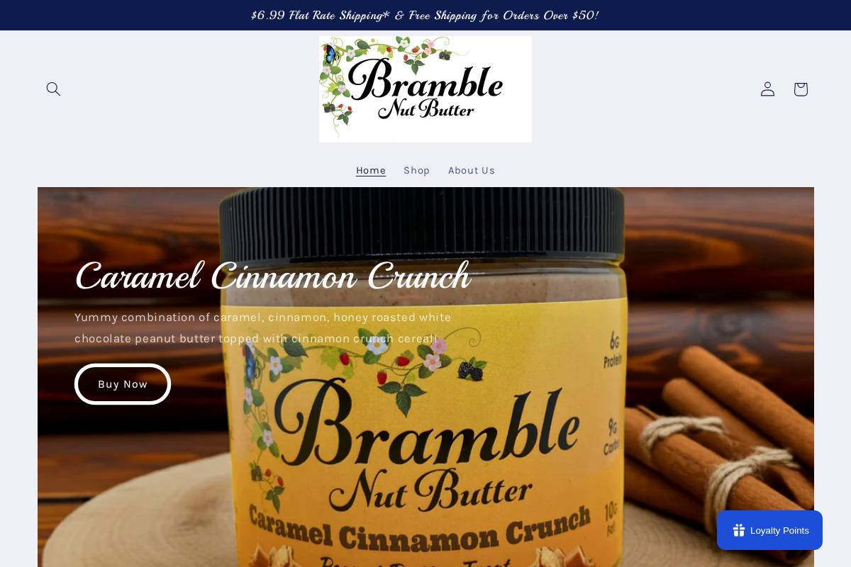 bramblenutbutter.com homepage screenshot