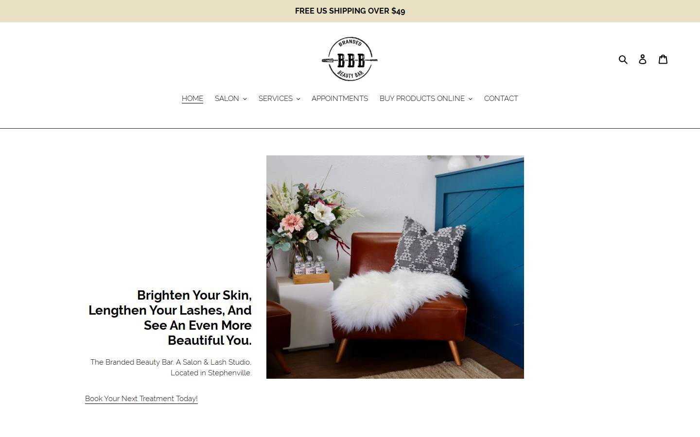 brandedbeautybar.com homepage screenshot