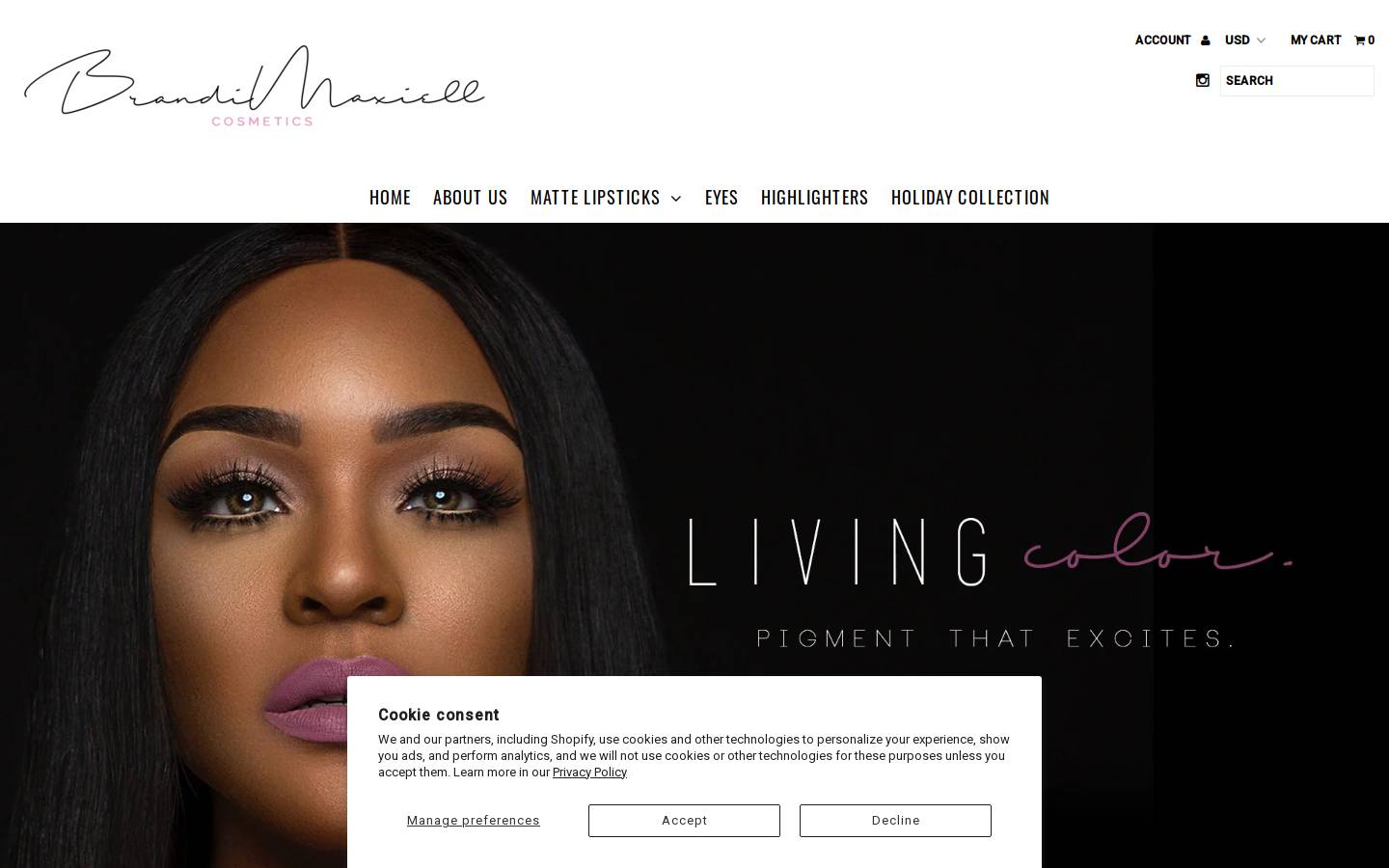 brandimaxiellcosmetics.com homepage screenshot